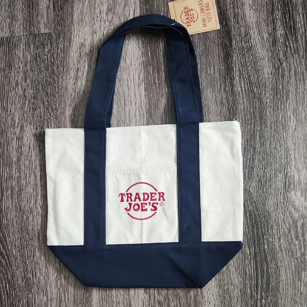 Trader Joe's Mini Navy Blue Canvas Tote Bag